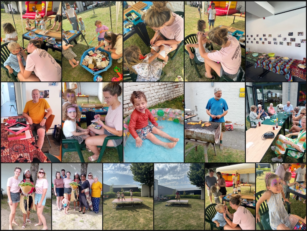 Foto collage Happy Family Day 2025 — kinderanimatie, BBQ, springkasteel en meer